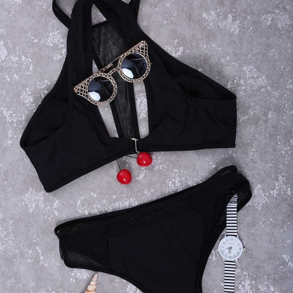 Alluring Crossed Cut Out Black Bikini For Women -